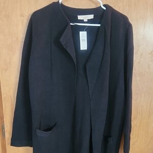 Loft Womens Black Open Front Heavyweight Cardigan/jacket With Pockets